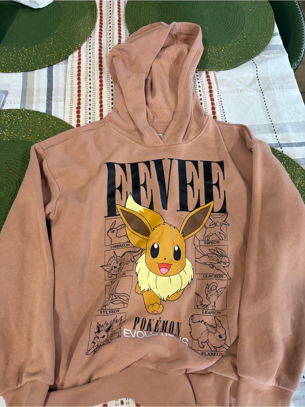 Kids Pokemon Peach-Brown Eevee Graphic Hoodie